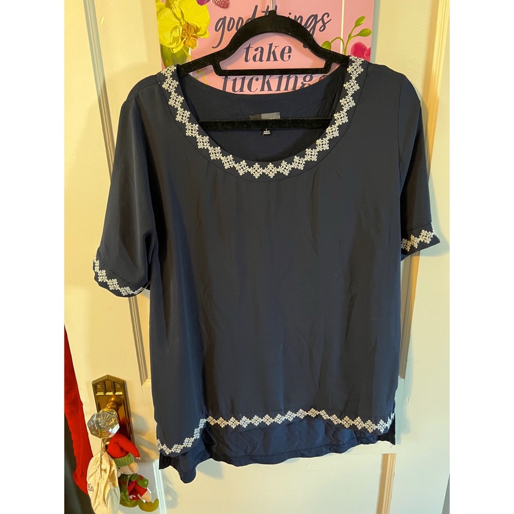 Navy top with white detailing